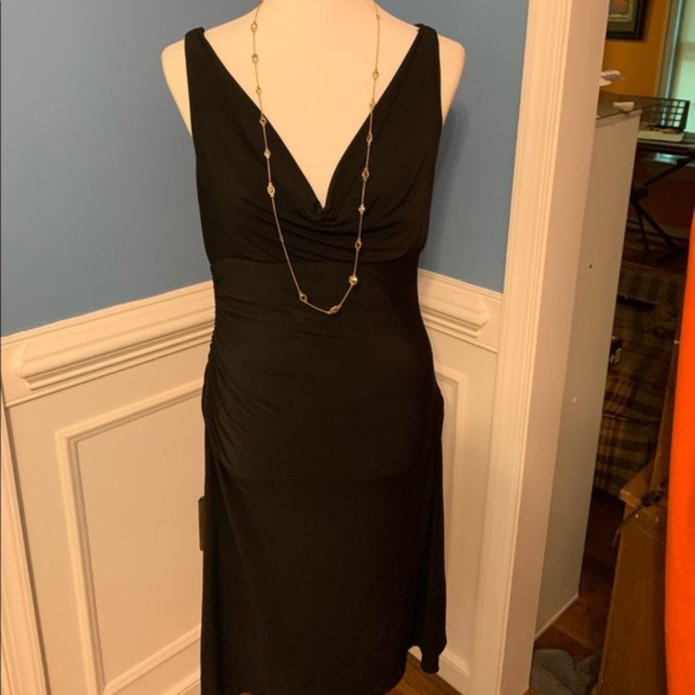 White House/Black Market Black Draped Midi Dress
